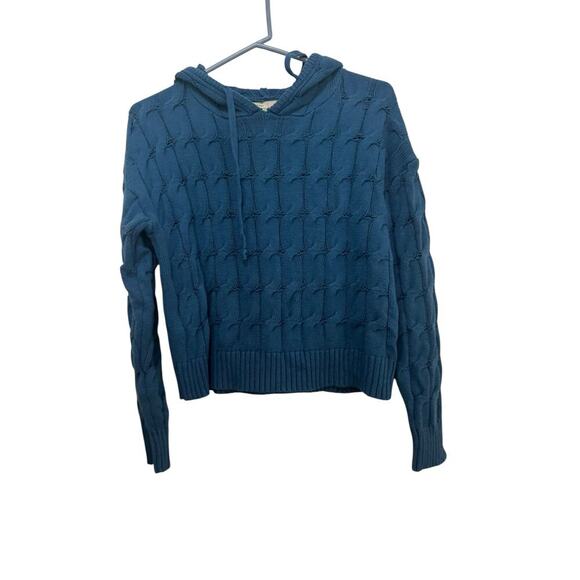 Anthropologie Women Blue Ellyn Saturday Sunday chunky Hooded Sweater Size Medium - Picture 1 of 6